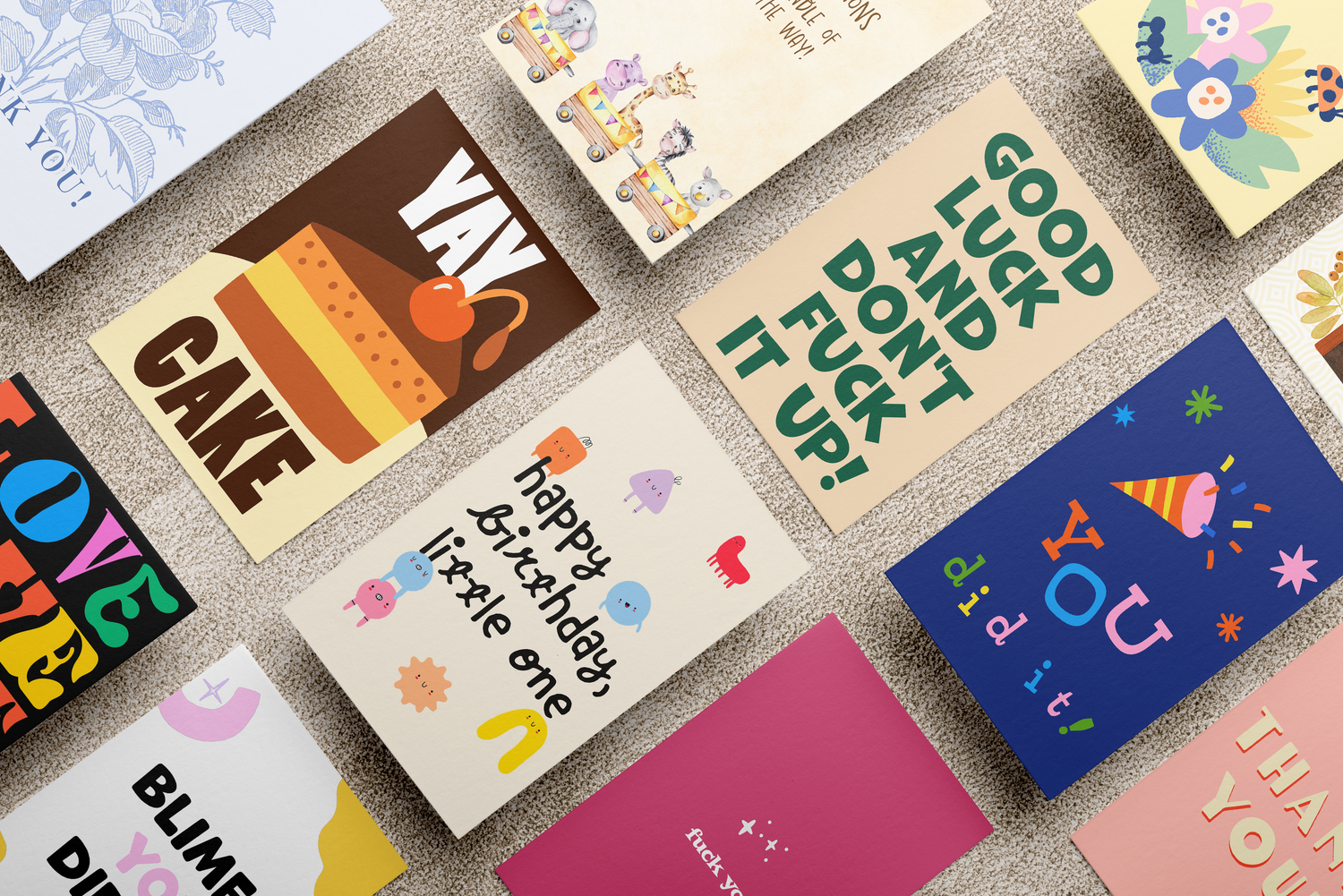 Colourful quirky greeting cards for adults and children
