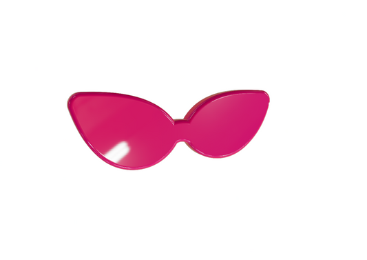Pink sunglasses with a cat-eye design on a white background