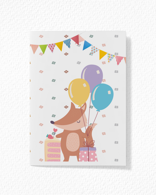 Fox With Balloons Birthday Card