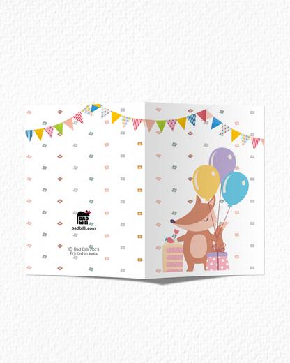 Fox With Balloons Birthday Card