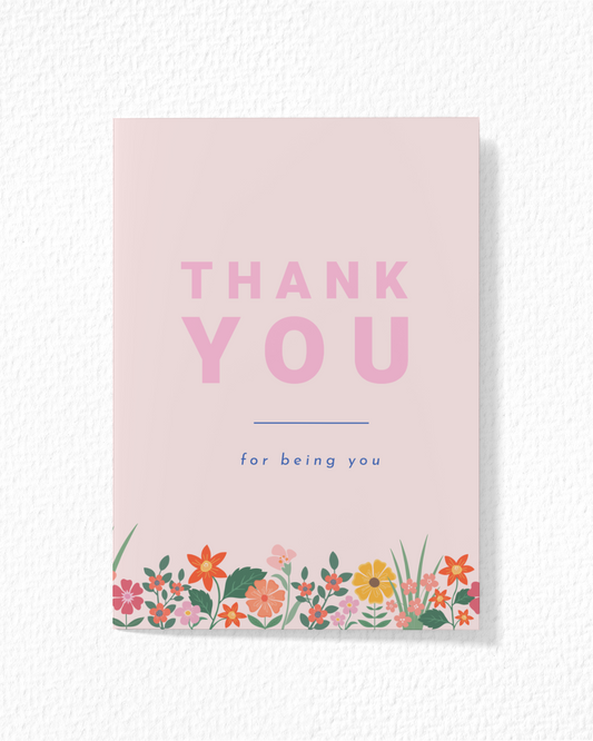 Pink Floral Thank You Card